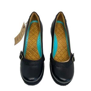 MOZO NWT‎ Fresco Black Platform Wedge Buckle Shoe Heels Women's Size 6.5